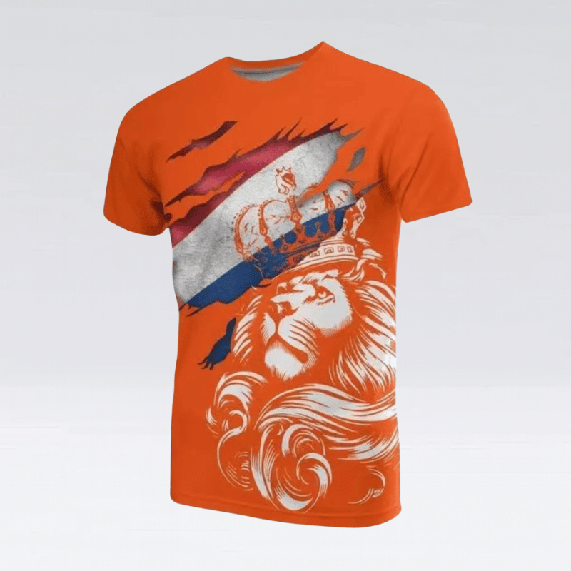 Männer T-Shirt – Löwen-Print in Orange, Lässig & Bold