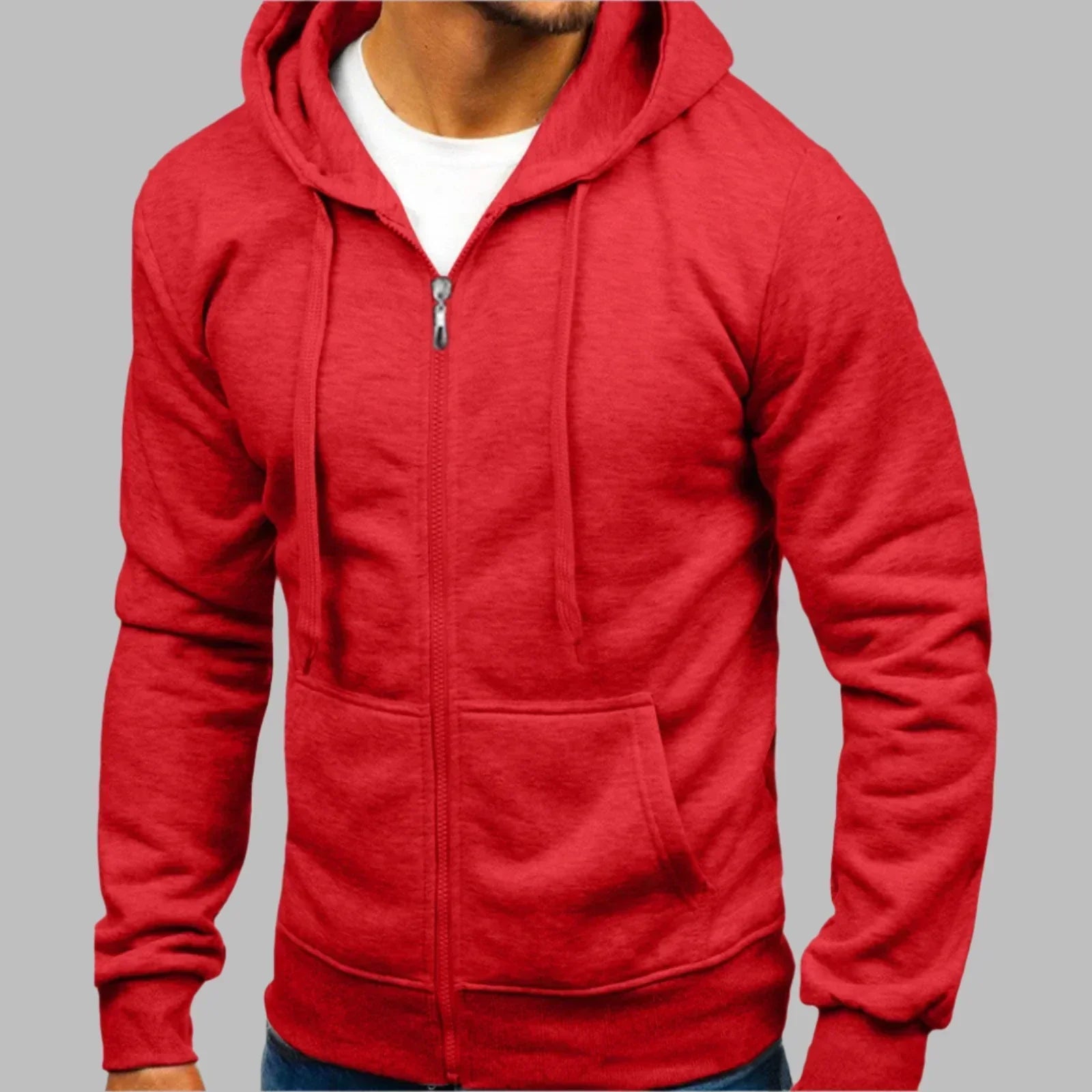 Männer Zip-Hoodie – Rot & Perfekt für jede Jahreszeit
