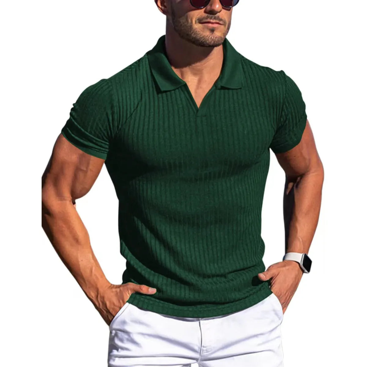 Männers polo-shirt mit ripp-optik – zeitgemässe freizeitmode für männer