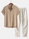 2-teiliges herren leinenhosen und kurzarmhemd set - lässige sommermode