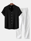 2-teiliges herren leinenhosen und kurzarmhemd set - lässige sommermode