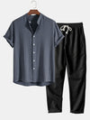 2-teiliges herren leinenhosen und kurzarmhemd set - lässige sommermode