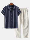 2-teilige herren freizeithemde und hose - gestreiftes, leichtes sommeroutfit für ausflüge