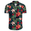Männliche, lässige blumen-hemd mit kurzen ärmeln – sommerliches outfit in grün-rotem muster