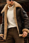 Shearling-gfütterti aviator-jacke – klassischs camel-leder
