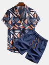 2-teiliger herren druckhemd und shorts set - trendige kombination für sommerausflüge