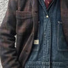 Männliche vintage karo revers jacke in braun - gemütlicher casual-look mit lagen-style