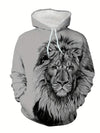 Männer hoodie mit löwen grafik - graue freizeitmode für den alltag