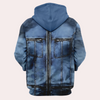 Männersweatshirt mit kapuze - blauer denim-look für lässige anlässe - stylische zip-up kapuzenjacke