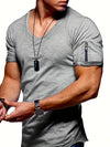 Männerschlankes v-ausschnitt t-shirt mit tasche - lässiges alltags-tee, atmungsaktiver stoff