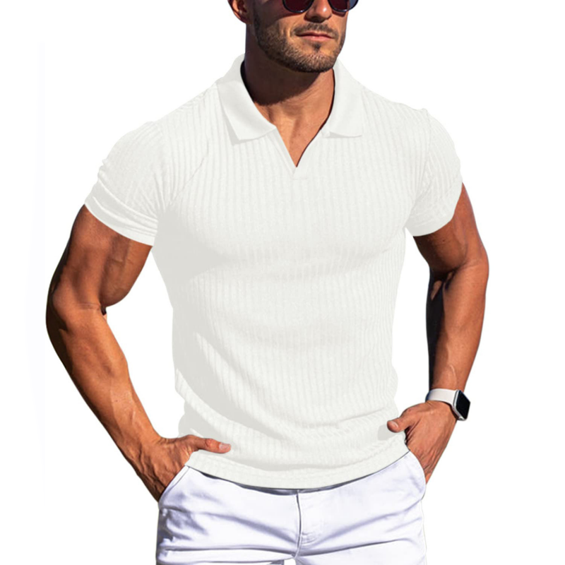Männers polo-shirt mit ripp-optik – zeitgemässe freizeitmode für männer