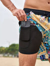 Männer badeshorts mit tasche im trendigen flamingo-design für urlaub - leichte badebekleidung mit innerer futter