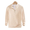Herrenpullover mit halbzip - klassisches kabelmuster in beige für freizeit und büro