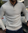 Männers zip-pullover mit struktur in beige – eleganter strickpullover für den alltag