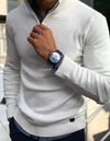 Männers zip-pullover mit struktur in beige – eleganter strickpullover für den alltag