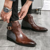 Männers leder stiefeletten - stylischer schnallen-detail für büro-look, robuste materialien