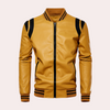 Männer casual bomberjacke aus sleekem leder in schwarz und gelb – trendiges, leichtes design für smarte anlässe
