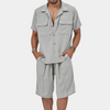 2-teiliger lässiger sommeranzug für männer - leichte knopfhemd und shorts, weiss - freizeitmode
