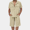 2-teiliger lässiger sommeranzug für männer - leichte knopfhemd und shorts, weiss - freizeitmode