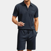 2-teiliger herren poloshirt und shorts-set - leichte sommermode, marineblau, lässig
