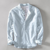 Leichtes herren-leinenshirt mit langen ärmeln für lässige outfits - vielseitiges design mit stehkragen