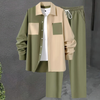 2-teiliger männer tracksuit freizeitlook - grünes colour-block outfit für den alltag
