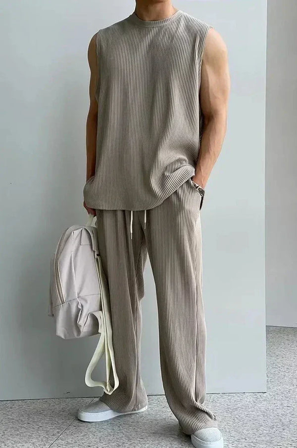 Männer ärmelloser stricktop & hosenkombination - moderne freizeitmode für den alltag