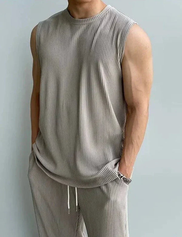 Männer ärmelloser stricktop & hosenkombination - moderne freizeitmode für den alltag