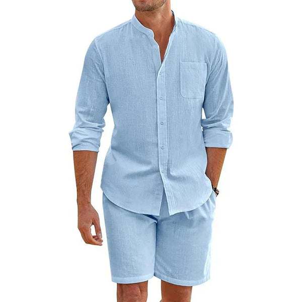 2-teiliger männer freizeithemden und shorts outfit - luftige sommermode für entspannte ausflüge