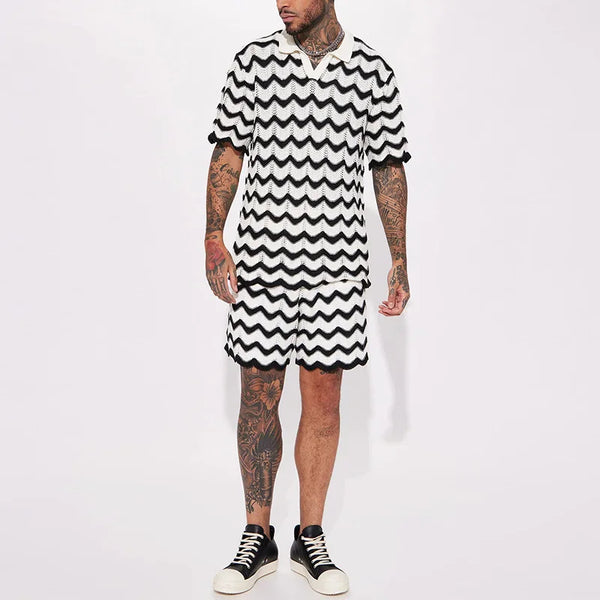 2-teiliges männer sommer strick-outfit - trendiges polo und shorts für lässige anlässe