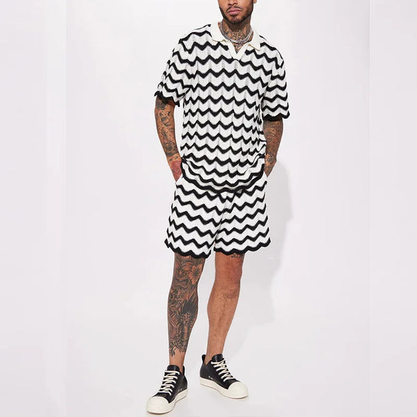 2-teiliges männer sommer strick-outfit - trendiges polo und shorts für lässige anlässe