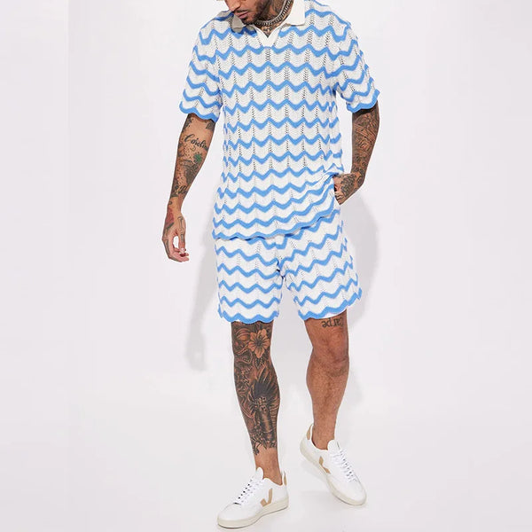 2-teiliges männer sommer strick-outfit - trendiges polo und shorts für lässige anlässe