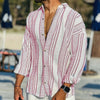 Männliches langarm leinenhemd mit luftigen streifen - casual beachwear, lockere passform