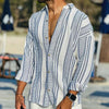 Männliches langarm leinenhemd mit luftigen streifen - casual beachwear, lockere passform