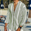 Männliches langarm leinenhemd mit luftigen streifen - casual beachwear, lockere passform