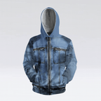 Männer Hoodie mit Kapuze - Blauer Denim-Look Zip Kapuzenjacke