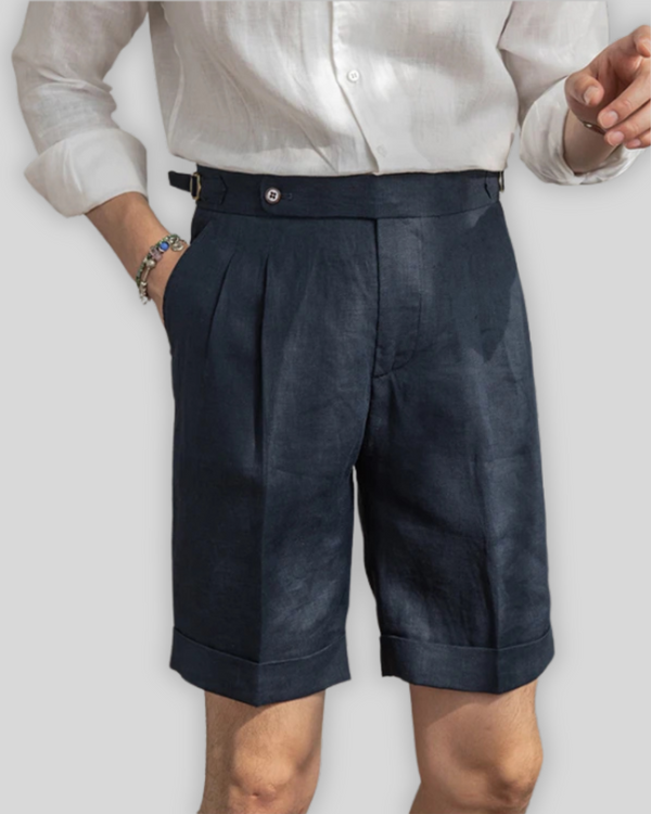 Männlicher marineblauer taillierter leinen-mix shorts - legere sommerkleidung mit tiefen taschen