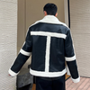 Männers schwarze lederjacke mit kunstfellfutter - stilvolles freizeitoberteil für den alltag