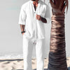2-teiliges herren sommerjacken leichtgewichtiges weisses strand-outfit - lässiges kurzarmhemd und hose