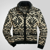 Männer zip-up strickjacke in warmem schwarz und beigen geometrischen mustern - lässige schicht für kühlere tage