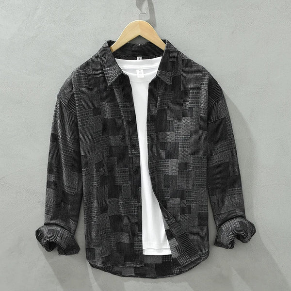 Patchwork baumwoll-polyester hemd – moderne freizeitkleidung für männer