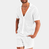 Männer 2-teiliges strick-outfit - leichtes sommerensemble mit kurzarmoberteil und shorts