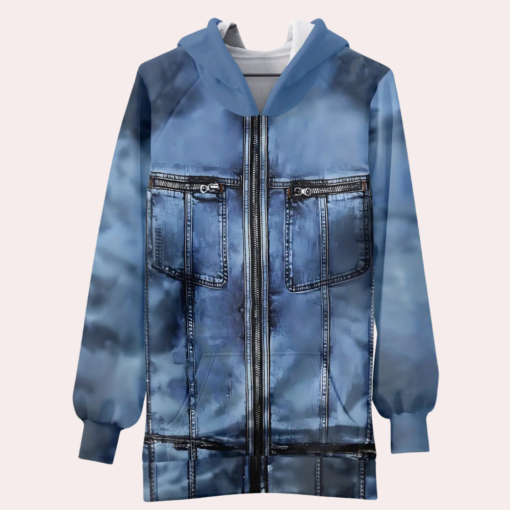 Männer Hoodie mit Kapuze - Blauer Denim-Look Zip Kapuzenjacke