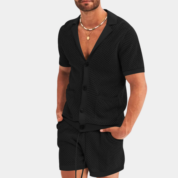 Männer 2-teiliges strick-outfit - leichtes sommerensemble mit kurzarmoberteil und shorts