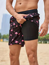 Männer badeshorts mit tasche im trendigen flamingo-design für urlaub - leichte badebekleidung mit innerer futter