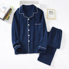 2-teiliger blauer gestreifter satin-pyjama – herren schlafanzug mit langen ärmeln