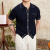 Texturiertes, gestricktes polo-shirt - premium herren kurzarm-oberteil