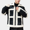 Männers schwarze lederjacke mit kunstfellfutter - stilvolles freizeitoberteil für den alltag