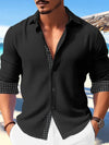 Männer casual shirt aus leichten stoff für den strand - stylisches langarmshirt mit kontrast-details