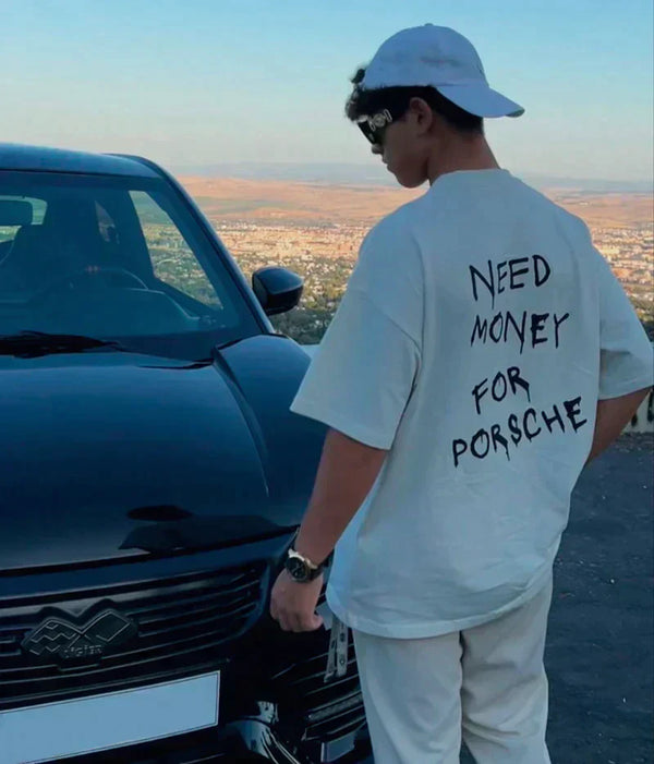 Marlon - männer retro 'geld für porsche' baumwoll-t-shirt